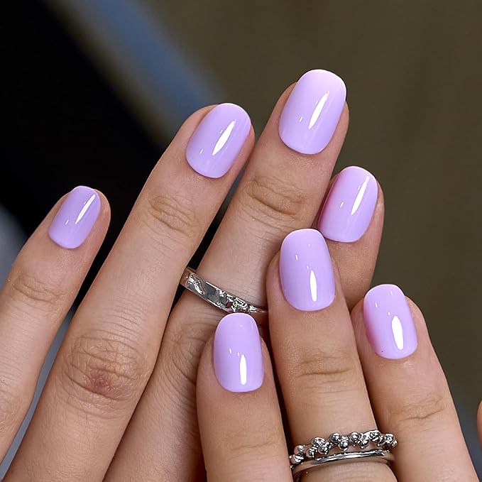 CurvLife Oval Press On Nails Short – 30Pcs Soft Gel Fake Nails, Reusable Glue On Nail Kit with Adhesive Tabs, Natural Fit & Salon-Quality for Women & Girls (Violet Haze)