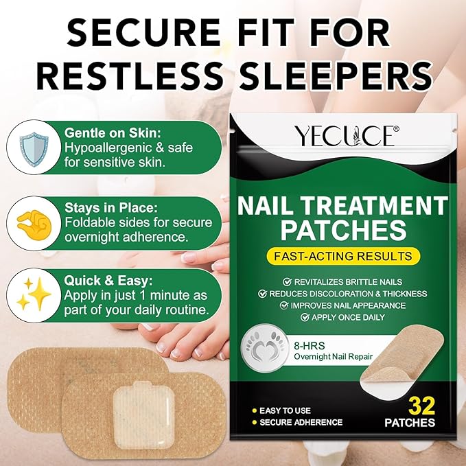 Toenail Treatment Extra Strength - 32 Pcs Nighttime Nail Patches for Toenails - Toe Nail Treatments for Nails Repair & Care - Easy to Use