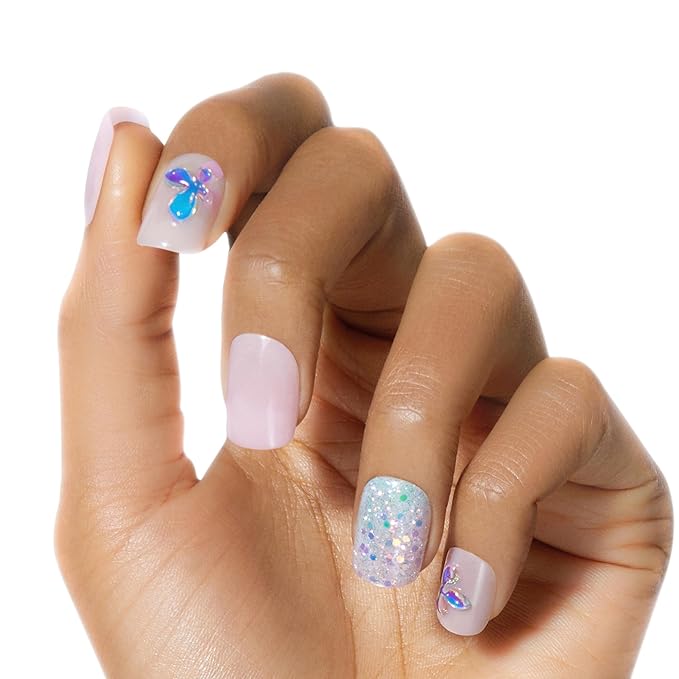 KISS Gel Fantasy Allure Press On Nails, Ready to Wear, 3D Design, Waterproof, Pink Gel Nail Glue 0.07 Oz. (2g), Manicure Stick & Mini File, 28 Count