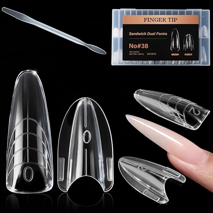 Sandwich Nails Dual Forms,280Pcs Almond Reusable Nail Extension Forms with Silicone Polygel Stick,Easy Demolding & Intuitive Operation for DIY & Professional Use