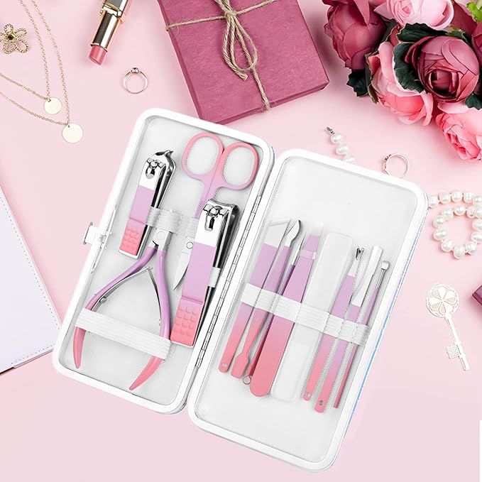 Nail Kit Women Professional Manicure Pedicure Set Nail Clippers Kit Ultra Sharp Nail Cutter Nail Care Tool Cuticle Trimmer Grooming Kits with Travel Case,12in1,Suitable for Home Travel,Gifts for Women