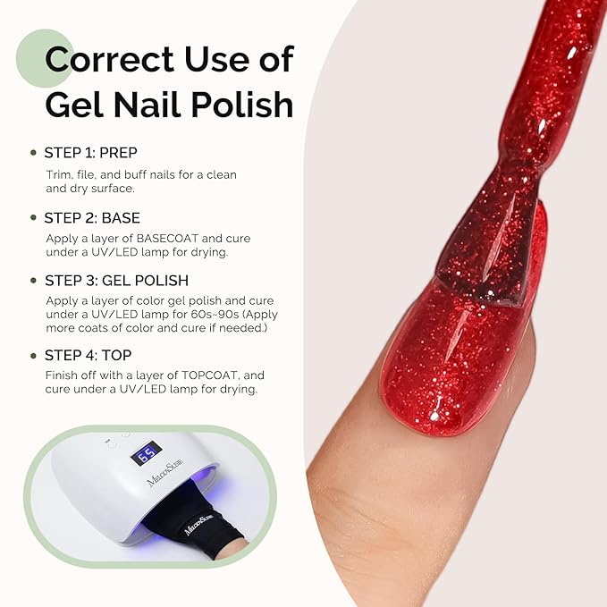MelodySusie Hema Free Gel Nail Polish, 0.5 Fl Oz Thick Red Shimmer Gel Polish, Non-Toxic, Long Lasting, Soak Off UV Nail Polish, Manicure Nail Design Salon DIY Nail Art at Home B3802