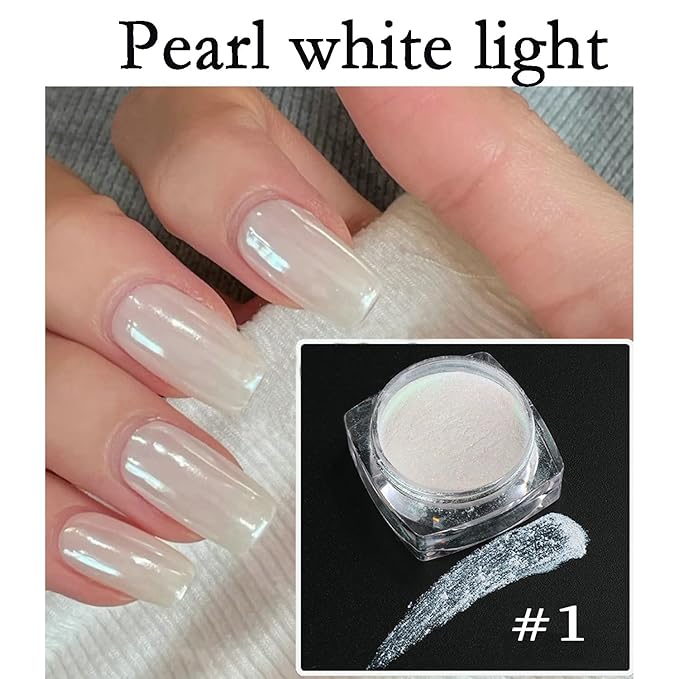2 Boxes Pearl White Nail Powder - Glazed Donut Chrome Powder for Nails - Pearlescent Iridescent Gel Cromer Nail Powder