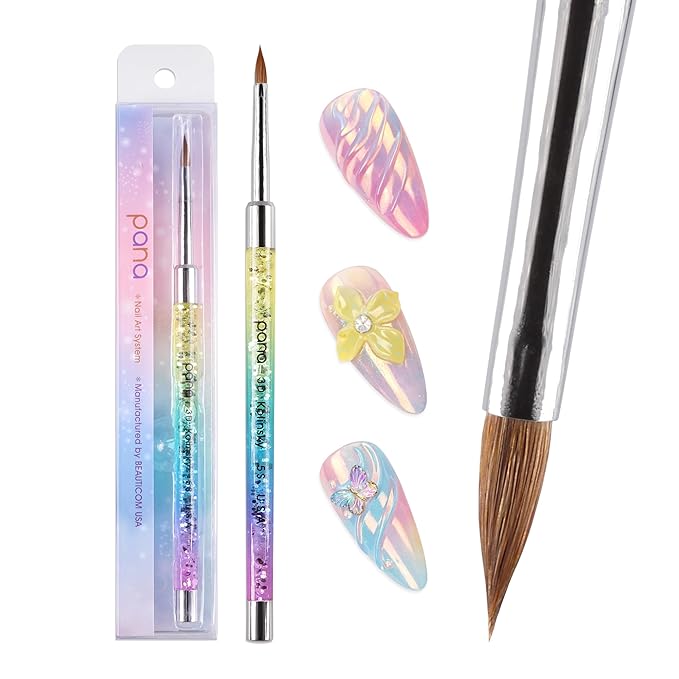PANA 3D Kolinsky Nail Art Brush - Rainbow Glitter Handle, Size 5 - Acrylic Nail Art Sculpture Brush for Manicures Pedicure Salon Professional or Beginner