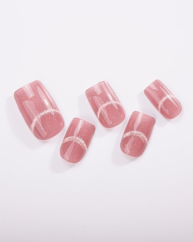 Cat Eye-Inspired 20pcs Semi Cured Gel Nail Strips - Salon-Grade DIY Wraps with Glaze Texture, Easy Application, UV Light Required for Stylish Nails