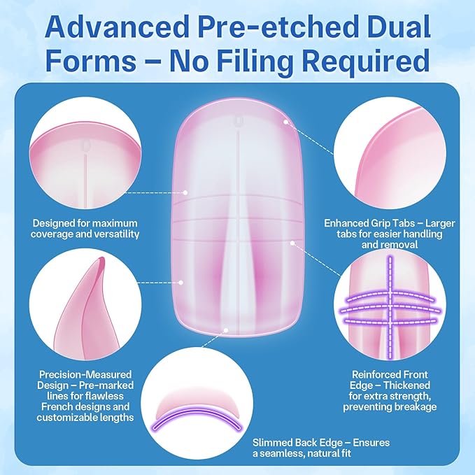 Pink Poly Gel Nail Kit For Toes, Reusable Full Cover Wide French Press on Toenails for Women Extensions Home DIY Nail Salon 300PCS 15Sizes