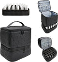 JEWHITENY Nail Polish Organizer Bag Holds 30 Bottles & Nail Lamp,Double-Layer PU Leathe Nail Polish Storage Bag with Adjustable Dividers,Portable Travel Nail Kit Storage Carrying Case (Black)