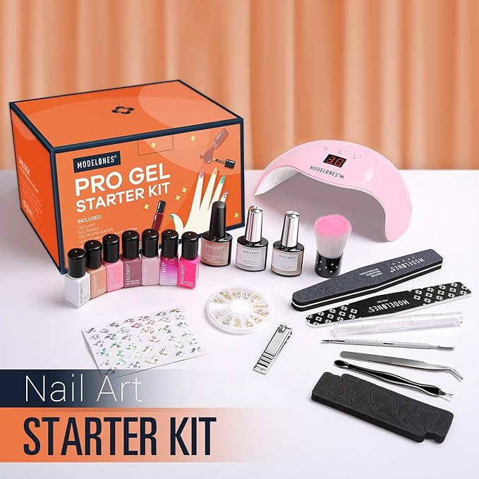 modelones Poly Gel Nail Kit 6 Colors with 8 W Nail Lamp Extension Gel Kit Clear Red Golden Complete Tools Beginner Thickening Solutions DIY at Home for Women