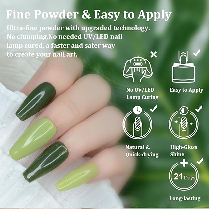 Dip Powder Matcha Green Color Nail Dipping Powder French Powder Pro Collection System Nail Art Starter Manicure Salon DIY at Home No Needed Nail Lamp Curing Odor-Free&Long-Lasting 1 Oz