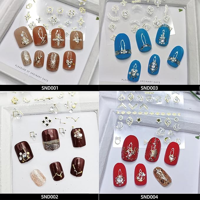 Zoance 20 Sheet 3D Nail Art Stickers,Gold/Diamond Design Luxury Embossed Self-Adhesive Nail Decals Customized Metallic Flower Nail Stickers for Women Girls Salon Home DIY Nail, Tweezers Included