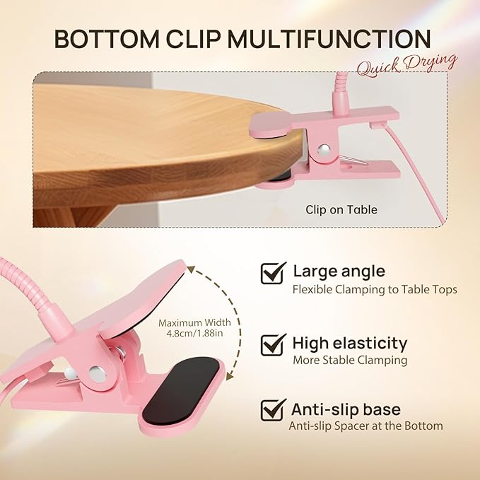 AORAEM UV LED Nail Lamp, Quick Drying UV Light for Gel Nails Foot Control LED Nail Cure Lamp, Flash Cure Light with Gooseneck and Clamp for Gel Nails, Pink