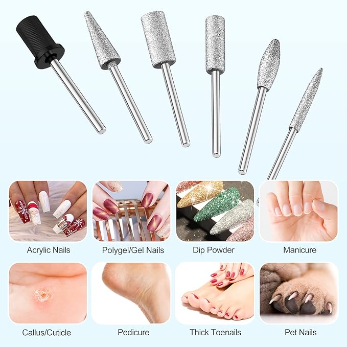 Professional Nail Drill Machine 20000 RPM Efile Electric Nail Filer Kit for Finger Toe Nails, Acrylic Gel Nails, Manicure Pedicure Drill with 6Pcs Nail Bits, 106Pcs Sanding Bands - Grey