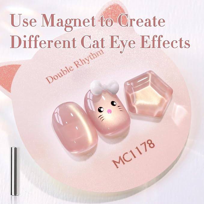 Double Rhythm 0.5 Oz Cat Eye Gel Polish with Magnet Same Color Same Bottle Holographic Glitter Shimmer Translucent Color Salon 15 ML Magnetic Nail Art (Nude Pink-MC1178)