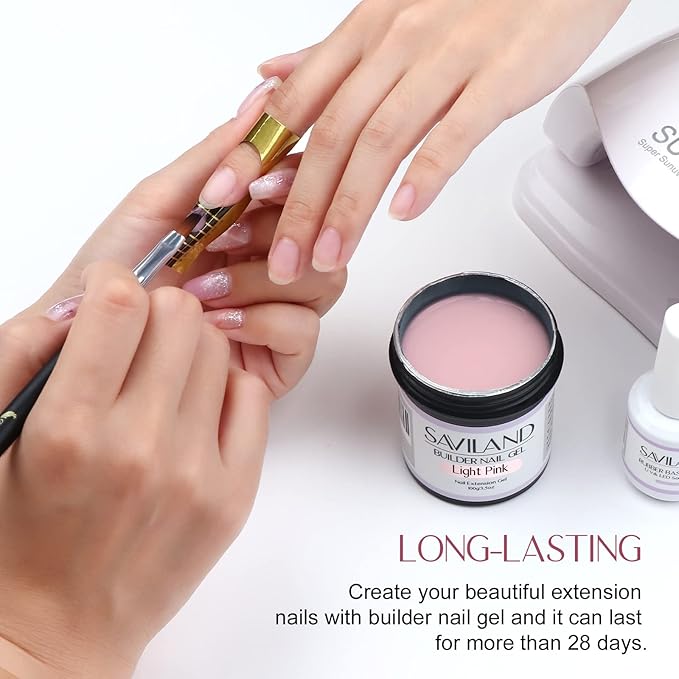 SAVILAND 100 G Builder Gel for Nails - 3.5 oz Light Pink Nail Builder Gel for Nail Extension Nail Art Manicure Starter for Professional Nails Salon Home DIY