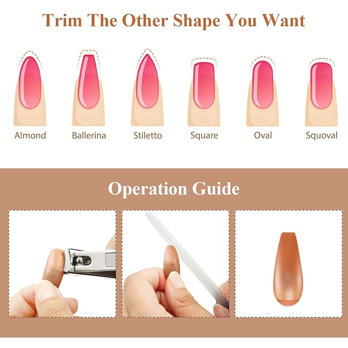 Blulu 400 Pieces Replacement Refill Nail Tips False Fake for Flexible Nail Training Hand Practice Display Manicure Supply DIY (Brown)