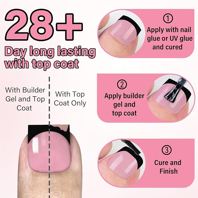 Black French Tip Toe Nail Tips Press on, EBANKU Berry Pink Sharp Square Pre-Designed Soft Gel False Toenail Extension with Nail Glue& Nail Remover, 15 Sizes 150 pcs