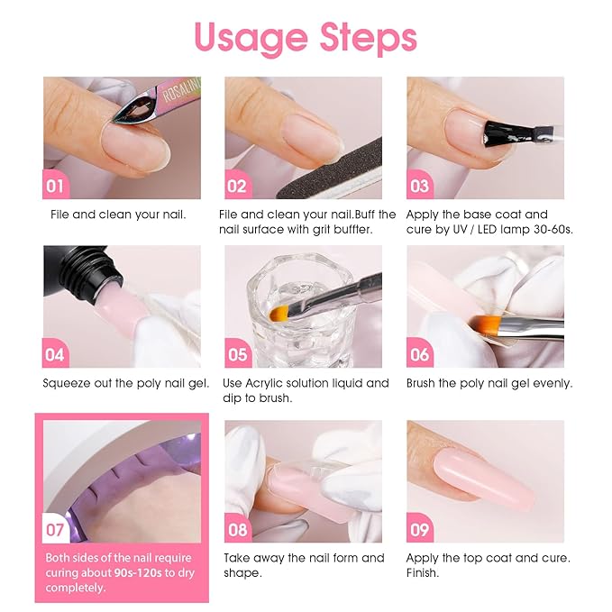 Rosalind Soft Pink & Clear Poly Extension Gel for Nails, 2-Pack 1oz/30ml Light Pink & Clear Poly Builder for Nail Gel Acrylic Extension