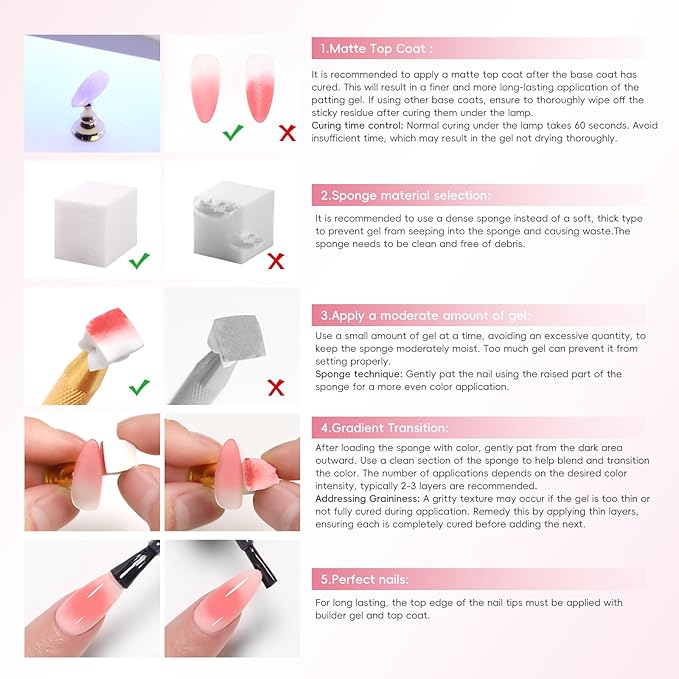 PEACECOLOR Sponge Patting Nail Gel Polish, 9 Colors Painting Ombre Gel with Sponges Beginner Friendly Gradient Nail Art Beauty Gift Sets