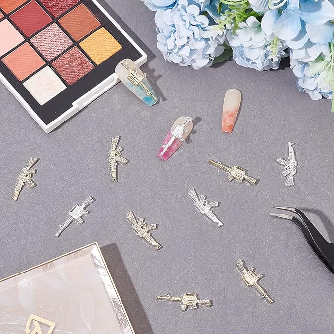 CRASPIRE Gun Nail Charms 32Pcs 4 Style 3D Weapon Nail Charms with Rhinestones Gun Nail Art Charms Accessories for DIY Nails Art Decoration Jewelry Making