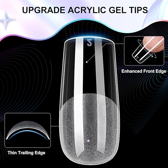 Medium Square Nail Tips - 12 Sizes 240 PCS Pre-Etched Half Matte Soft Acrylic False Nail Tips No C Curve for Full Cover Acrylic French False Nails For Nail Extension, Home DIY Nail Salon