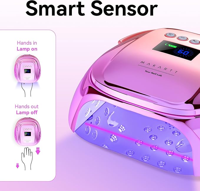 Makartt UV Nail Lamp – 30W Fast Curing UV Light with Handle Rechargeable Cordless Nail Dryer for Gel Polish with 45 Beads Dual Lights 4 Timers LCD Smart Sensor for Nail Art Design(Gradient Purple)