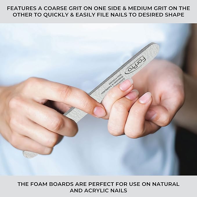 ForPro Professional Collection ForPro Zebra Foam Board, 80/80 Grit, Double-Sided Manicure Nail File, 7 inches L x .75 inches W, Black, 50 Count