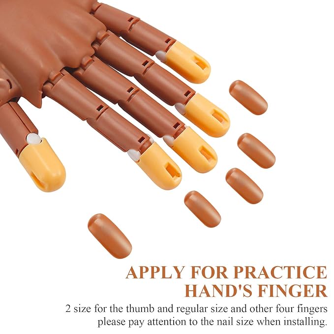 Blulu 400 Pieces Replacement Refill Nail Tips False Fake for Flexible Nail Training Hand Practice Display Manicure Supply DIY (Brown)