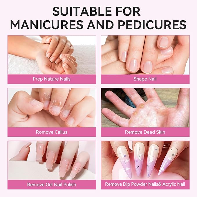 Makartt Sanding Bands for Nail Drill - 100 Pcs Nail File Sanding Bands for Drill Bits #240 Medium Grits for Acrylic Nails Gel Removing and Shaping, Upgrade Thicker Durable Sanding Drill Bit, Pink