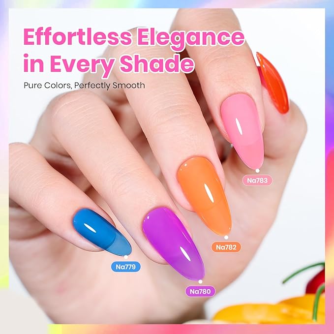 Beetles Jelly Gel Nail Polish Set, 6 Colors Hema Free Summer Neon Gel Polish Yellow Pink Red Blue Purple Orange 15ML Full Size Sheer Translucent Effect Soak Off UV Colorful Bottle Gel Gift for Women