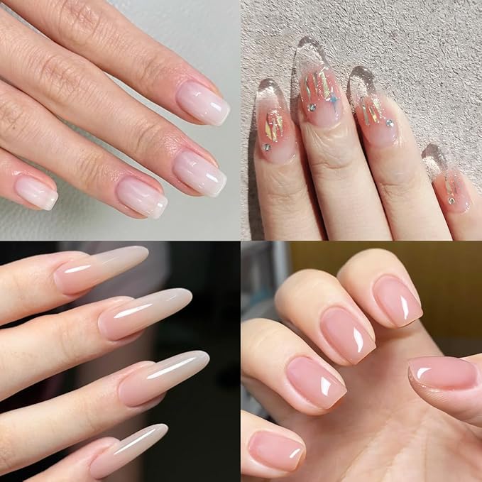 Builder Gel for Nails, 4 Colors Thickening Builder Nail Gel Clear Milky White Nude Pink Nail Strengthener Gels Kit with Brush Pen Soak Off UV Polish Nail Extension Manicure Supplies