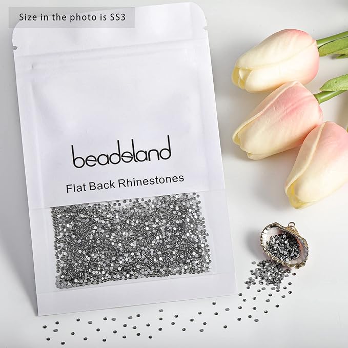 Beadsland 2880pcs Flat Back Crystal Rhinestones Round Gems for Nail Art and Craft Glue Fix,Black Diamond,SS3,1.2-1.4mm