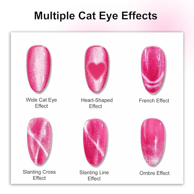 4-in-1 Cat Eye Nail Magnet Tool with Heart Shape, Magnetic Nail Art Pen Stick for 3D Cat Eye Gel Polish, DIY Nail Art Design, Salon and Home Manicure Supplies