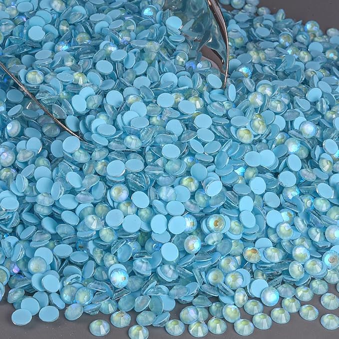 Blinginbox Flatback Rhinestones Round Gems, 288pcs Luminous Series Glass Stones Neon Gems Non Hotfix Crystal Rhinestones for Nail Charms Crafts Clothes Tumblers,Ice Blue AB Luminous,SS30.