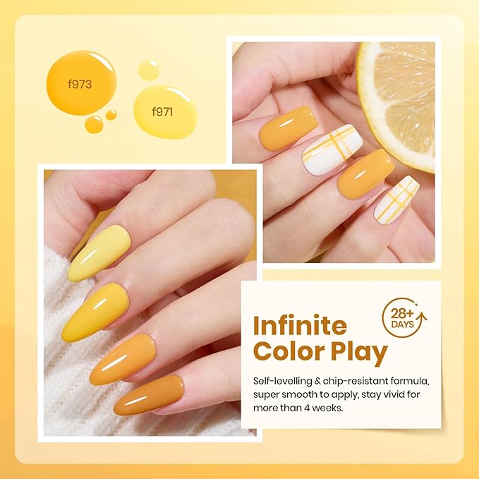 Beetles Yellow Gel Polish Set - Lemon Whisper Collecion, Butter Pastel Light Yellow Gel Polish Set Spring Colors UV LED Soak Off Nail for Autumn Manicure