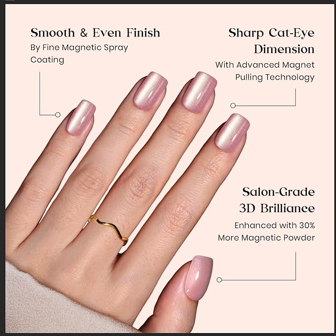 Beetles X Press Cat Eye Nails - 7 Colors Nude Short Square Press On Nails | 16 Sizes 224 Pcs Natural Salon Quality Glitter Chasing Light Cateye Nails For Women