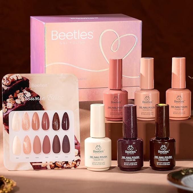 Beetles Brown Gel Polish Set, 6 Colors Light Dark Brown Color Gel Nail Polish Pearl Shimmering Soak off UV Led Lamp Needed Manicure DIY Salon Home Gifts for Women Brownie Bliss