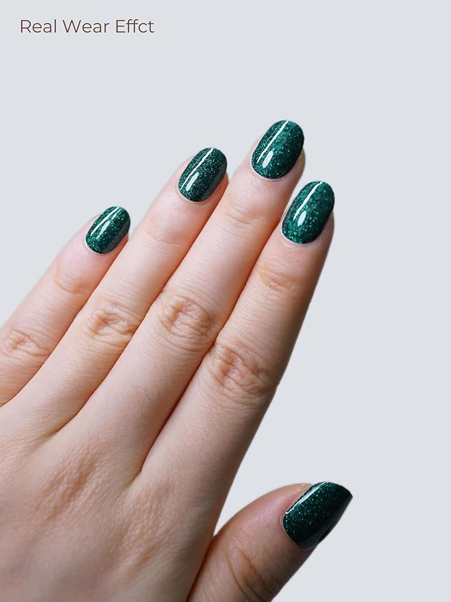 Semi Cured Gel Nail Strips - UV Light Gel Nail Stickers - 20 Long Lasting Salon Quality Wraps (Neon Jungle Green)