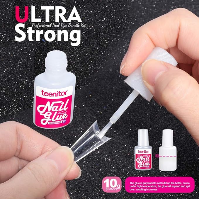 Teenitor Clear Coffin Nail Tips Kit, Clear Nail Tips Half Cover Coffin Fake Nail Tips Long, 500 Pcs Acrylic Half Cover Ballerina French Nail Tips With Glue, Acrylic Nail Clipper