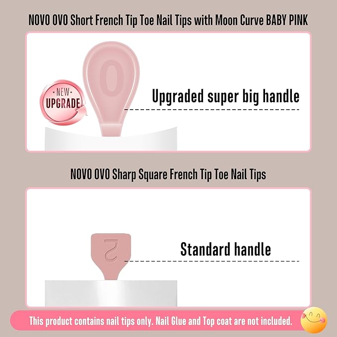 NOVO OVO Halloween Short Toe Nail Tips White French Tip with Moon Curve, BABY PINK Thick Sharp Square Toenail Extension, Soft Gel False Nail Kit, Need Glue Builder Gel Top Coat x15 Sizes 240 pcs