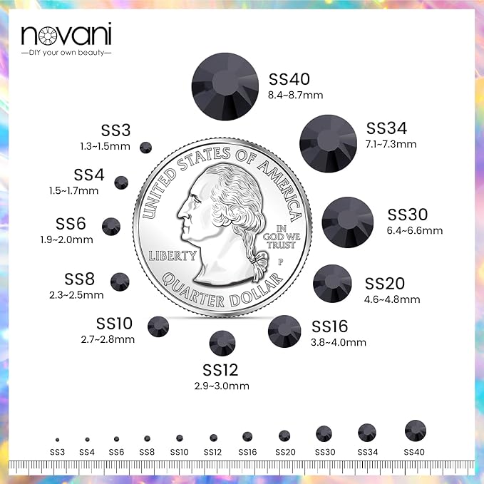 Novani Black Rhinestones, Flatback Crystal Loose Gemstones 1440pcs Glass Rhinestones for Clothes Shoes Crafts Makeup Nail Art and DIY Decorations(SS6, 2mm)