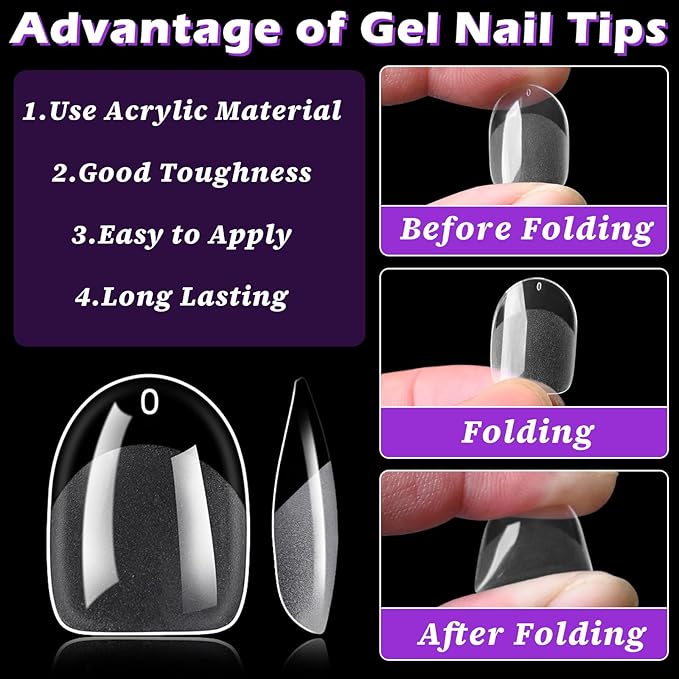 LoveOurHome 360pc Extra Short Oval Nail Tips Clear Fake Nails XS Round Almond Gel Nail Tips Full Cover Acrylic Nails Clear Press on Nails Short Oval 15 Sizes False Fingernail for Gel Nail Extension
