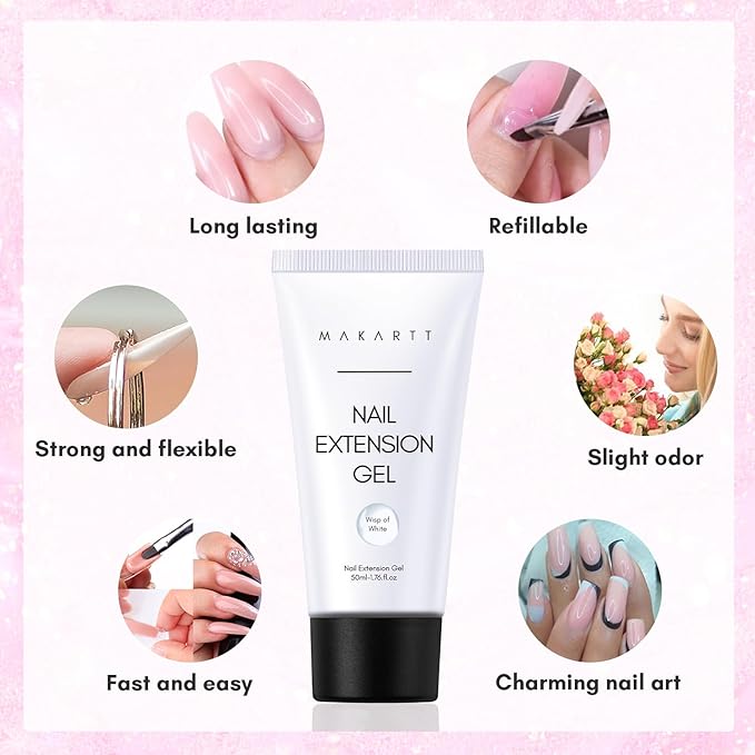 Makartt Poly Nail Gel Hema-Free Milky White 50ML Gel Builder for Natural-Looking Nail Strengthener 3D Diy Hard Gel Manicures Nail Art Home Salon-Wips of White