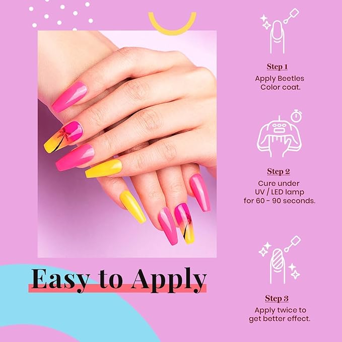 Beetles Pink Gel Nail Polish - Hot Pink Gel Polish, 15ML/0.51Fl Oz Neon Color, Soak Off UV LED Lamp Nail Art, Long-Lasting Manicure Salon DIY Home Spring Nails - Gifts for Her