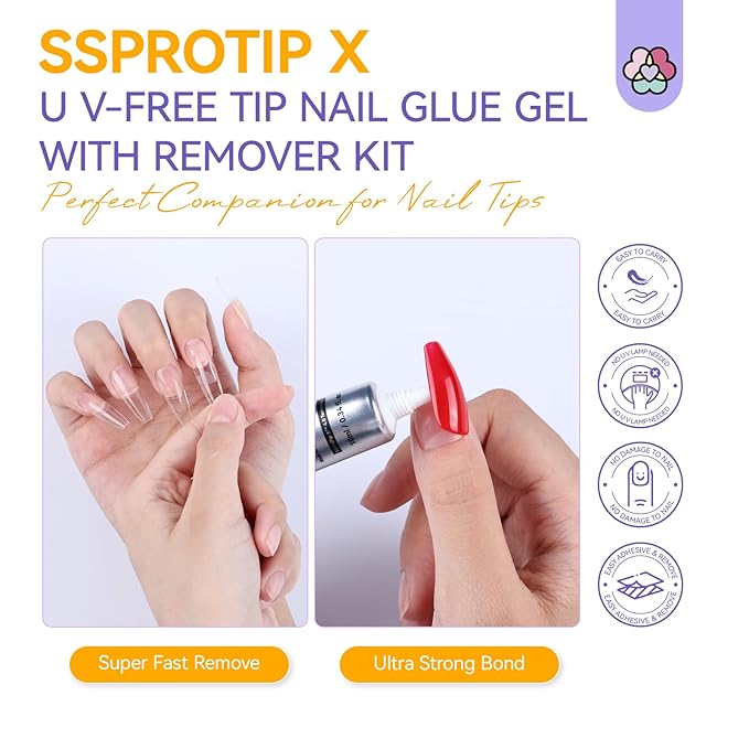 SAVILAND 10g Semi Solid Nail Glue Gel with 10ml Quick Remover for Press On Nails Tips No U V Lamp Needed 30-Day Long-Lasting Fast Removal No Curing Home Professional Nail Art Tools SSProTip X