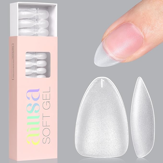 AILLSA Short Almond Nail Tips 450PCS Upgraded Matte Gel Nails Tips No Filed Pre-shaped Soft Full Cover Short Almond Nails Clear False Gelly Nail Tip for Soak Off Nail Extensions 15 Sizes