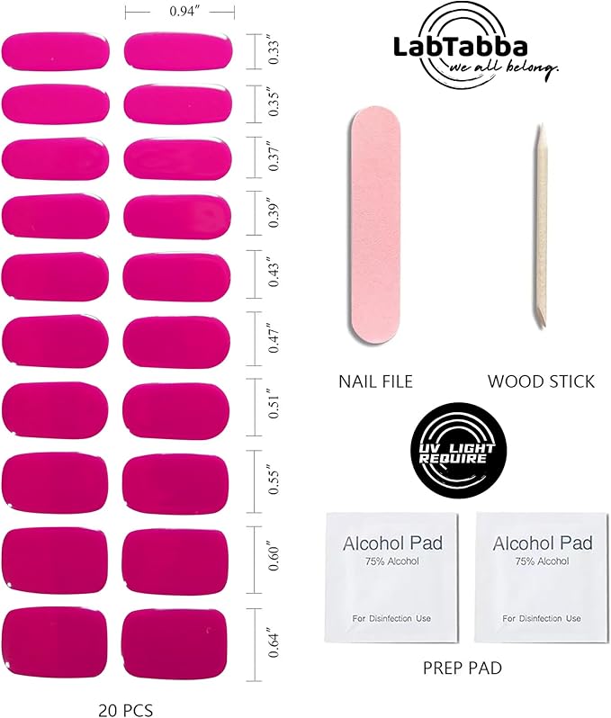 20pcs Semi Cured Gel Nail Strips Salon Quality DIY Wraps UV Light Required