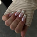 French Tip Press on Nails Medium Square Fake Nails Chrome Mirror False Nails Press ons Glossy Glue on Acrylic Nails for Women Manicure Decoration 24Pcs