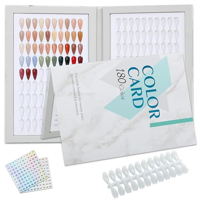 180 Nail Colors Book,Nail Color Display Book with 240 Nail Tips & 1-200 Number Labels,Professional Nail Color Swatches Book for Nail Polish UV Gel,Nails Art Design(Grey)