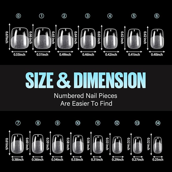 TOMICCA Extra Short Square Nail Tips,15 Sizes 240Pcs Squoval Fake Nails Half Matte Acrylic Gel Nail Tips Full Cover False Nails for Nail Extension Home DIY Salon