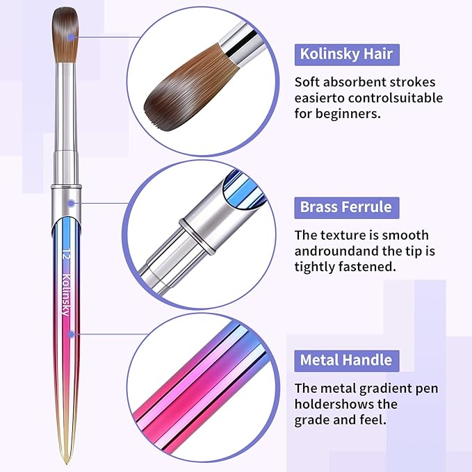 100% Kolinsky Acrylic Nail Brush Size 8,3D Nail Brushes for Acrylic Application Pure Handmade Round Shape,Professional Nail Art Brush Manicure for Women (#8)